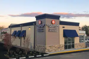 The exterior of a ClearChoiceMD Urgent Care facility in Tilton.